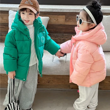 Зимна naka яке с качулка за момчета и момичета, топло палто в корейски стил, ежедневни ветровка, памучно палто от 1 до 7 години, модни детски дрехи