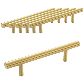 6 бр. златни дръжки за чекмеджета, 6-инчов златни мебелни дръжки от алуминиева сплав, T-образна дръжка на шкаф за кухня