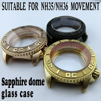 Корпус Nh35 36, неръждаема стомана, сапфирен кристал механизъм nh36, нов мъжки часовников механизъм с логото на задната капачка от стъкло 0010