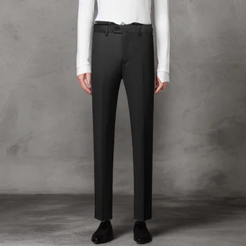 Мъжки панталони за костюми Slim Fit 2023 В присъствието на Черни, пълнозърнести официални мъжки панталони Официалната мода за сватба абитуриентски бал