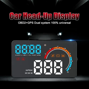 A OBD2 + GPS HUD D2500 Централен Дисплей Скорост на автомобила HUD Дисплей Проектор Скоростомер Автомобилен Детектор Аларма за Температурата на Водата Сигурност