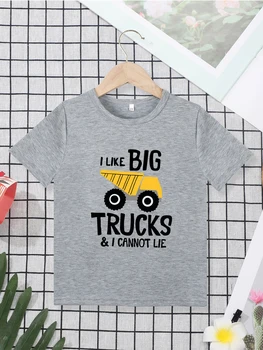 I Like Big Trucks & I Cannot Lie Farm Сладка Дрехи За момчета, Сива тениска, Висококачествена и Модерна Градска Градинска дрехи, Детски дрехи