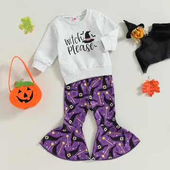 Комплекти панталон за малки момичета на Хелоуин, есен облекло, hoody с дълъг ръкав и ластични панталони-клеш, бебешки неща, облекло