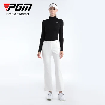 Дамски тениски за голф PGM с дълъг ръкав на лигавицата Есен-зима, мек и удобен топ с високо воротом, дамски дрехи на Бял, розов, черен цвят