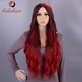 Червена перука, дълги вълнообразни червени перуки за жени, перука за cosplay, синтетичен термостойкое влакна за ежедневна употреба за Хелоуин, 28 инча