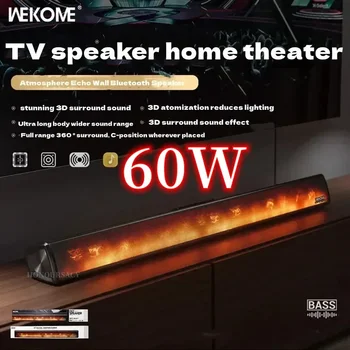 Безжична слушалка Bluetooth за домашно кино с мощност 60 W, мощен говорител на атмосферния осветление, ехо-звук на стената за звука на панела на телевизора в хола