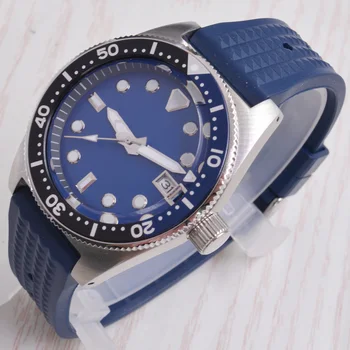40 мм механизъм Seiko NH35 Стерилна син циферблат каишка от Каучук Сапфирен кристал Флуоресцентни автоматично мъжки механични часовници