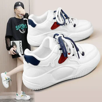 2024 Нови дамски обувки за скейтборд в дебела подметка, с кръстосан каишка и кроссовками в тон, дамски на платформа