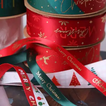 10 Ярда Коледна Декоративна Лента Ръчна Работа С Принтом От Полиестер За Коледната Сватба За Опаковане На Подаръци За Партита Позлатена Лента