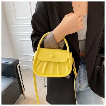 Чанта от изкуствена кожа PU, красива мини-однотонная чанта за ръчно носене, малка чанта с катарама, квадратна чанта