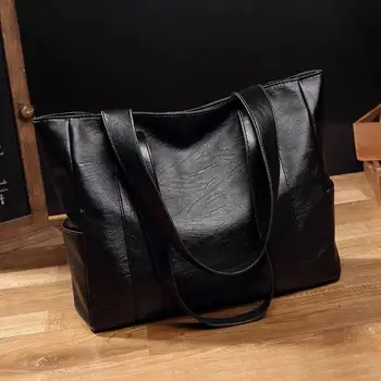 Дамска чанта-тоут в Корея, Японската Нова чанта на рамото си, просто Женствена чанта с голям капацитет, чантата е от изкуствена кожа.