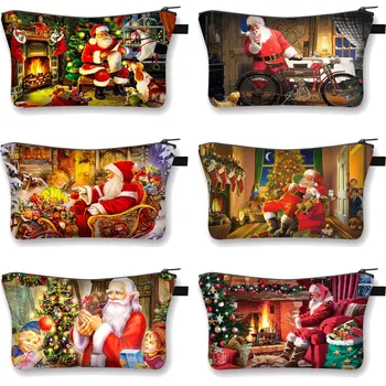 Коледна серия Дамски косметичка, организатор на Дядо Коледа, Скъпа cartoony портфейл, чанта, Полиестер, памук, Еко-чанта за съхранение