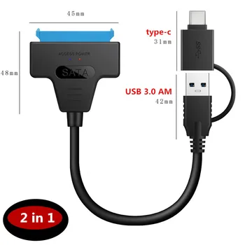 кабел sata 2-в-1 USB3.0 type-c Easy Drive Кабел с 2,5/3,5 инча с подсветка