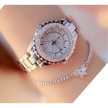 BS Нови часовници с веригата, дамски часовници с диаманти, кварцов часовник, популярни модни часовници