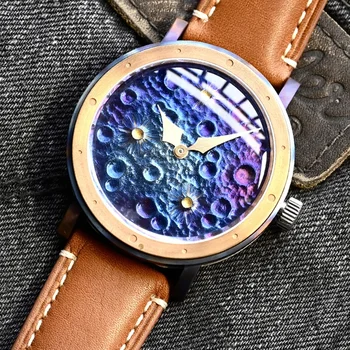 Тайнственият Код 42 ММ Мъжки часовник ST2130, Механизъм Автоматично, Бронзов Циферблат с лунен пейзаж, Ръчни часовници, Реколта часовници, Водоустойчиви