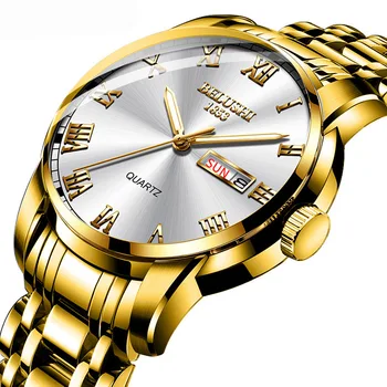 Нови висококачествени мъжки кварцови часовници с автоматично водоустойчив каишка от неръждаема стомана, студентски подарък календар, трендови тежки ръчен часовник