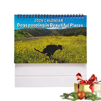 Смешно Кученце Календар на 2024 година Забавен Тенис на Арт Томбола С чувство за Хумор Подарък Календар Равенство на 12 Месечни Scatting Кучета Календар На 2024 Година, Подарък За Календар