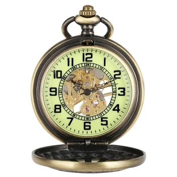 Стари Механични Часовници Джобни Ключодържател Верижка Медальон Циферблат Кухи Ретро Скелет на Мъжки Дамски Мъжки Часовници Кутия за часовници Опаковка