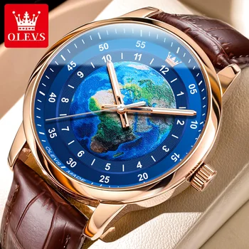 OLEVS Новите Модерни кварцови часовници от розово злато и синьо на цвят, мъжки Кожени Водоустойчив флуоресцентни мъжки часовници, най-добрата марка на Луксозни Relogio Masculino