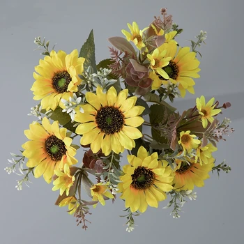 Букети изкуствени цветя - централна Украса на сватбената маса, изкуствена коприна цвете, букет от Слънчоглед, украса за дома