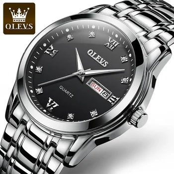 OLEVS Мъжки часовници Водоустойчиви от неръждаема стомана с датата на Седмица Кварцови часовници Мъжки луксозни бизнес часовници Relogio Masculino