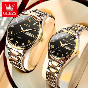 OLEVS 5563 Най-добрата марка за Луксозни набор от кварцови часовници, мъжки, Дамски ръчни часовници за двойки, водоустойчиви часовници е от неръждаема стомана, най-добрият подарък за влюбени