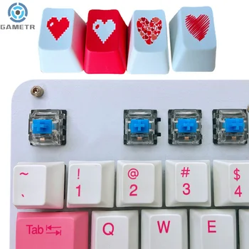 4ШТ червени пиксела тръбопроводи клавиатури на капсули с формата на сърце, Определени клавиш Esc, Enter КЛАВИШИТЕ със стрелки, за да механична клавиатура OEM Профил Материал ABS Двойна снимка
