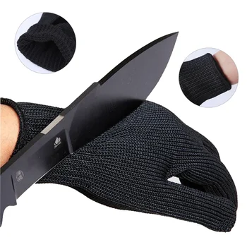 Черни метални ръкавици за защита от порязване, тел от неръждаема стомана и 5-то ниво, работни ръкавици, кухненско касапин за защита на пръстите от разфасовки месо от риба