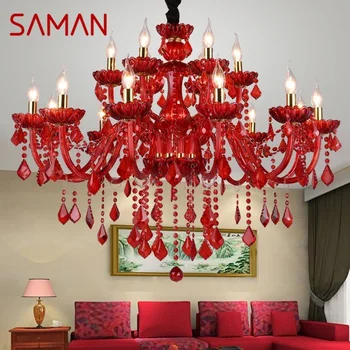 Кристален Подвесная лампа SAMAN е в европейски стил, Лампа с червена Свещ, Луксозна Фоайе, Ресторант, Спалня, Вила, Полилей