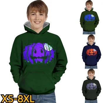 Пуловер с качулка в областта на шията, Есента Хелоуин, Дълъг ръкав 2023, Нова 3D печат, върхове с джобове, пуловер за момчета, Зимни детски пуловер