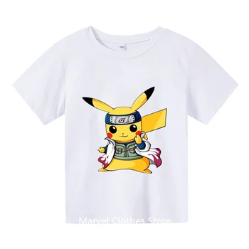Тениска с изображение, Pokemon и аниме Пикачу за малки момчета и момичета, лятна детски дрехи с къси ръкави и принтом тениска