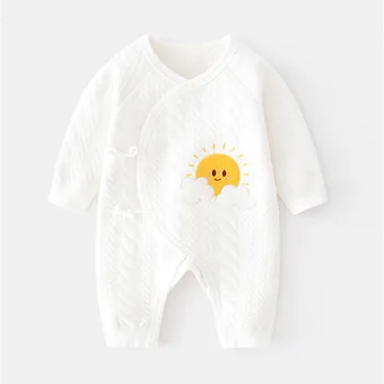 Дрехи за новородени, детска цельнокроеная дрехи от чист памук в чужд стил, пролетно-есенен топъл гащеризон за деца