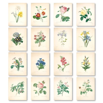 Скандинавските Антикварни Цветя Ботаническая Картина върху платно Стари Растения Плакат на Стената на стаята Арт декор Ретро Цветни Картини за Декорация на дома