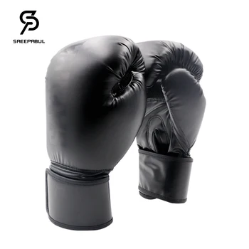 Възрастни черни боксови ръкавици за тренировки 12 унции Боксови ръкавици от изкуствена кожа Муай Тай Тина Бойни ръкавици за мъже и жени De Boxeo