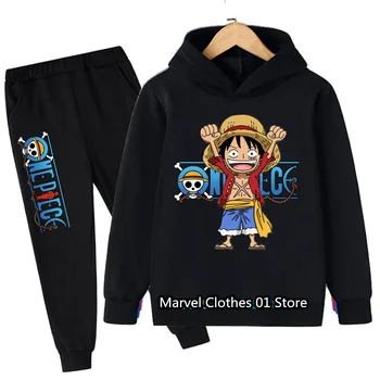 Горещ комплект качулки One Pieces, детски дрехи Luffy, дрехи за момчета и момичета, детски спортен костюм от джърси, есенни панталони с качулка, комплект от 2 теми