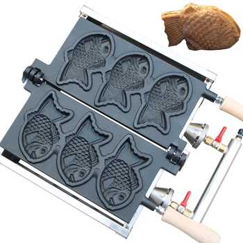 3 бр машина за приготвяне на сладолед taiyaki на газ пропан-бутан под формата на риба, гофрети, рог, машина за производство на вафли taiyaki с незалепващо покритие