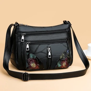 Луксозни Дамски чанти-незабавни посланици от мека кожа през рамо и портмонета с цветя, чанта за майките през рамо с множество джобове, дамски bag-чанта 2023 година на Издаване, новост