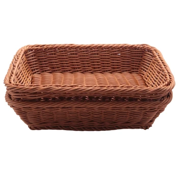 Правоъгълна кошница за маса или щанда за хляб, плодове и зеленчуци, плетени кошници за пазари, хлебни изделия