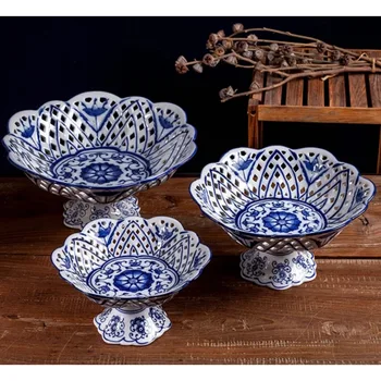 Синьо-бял порцелан Синьо-бялата порцеланова керамична чиния креативна послеобеденная чаена десерт плоча Домакински Микровълнова печка