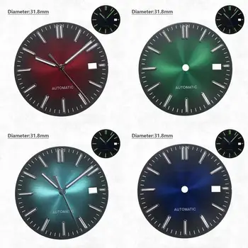 Часовник със зелен Синьо-червен Циферблат Диаметър 31,8 мм С Логото на S, Единично Календар И Зелено Сияние Стрелките са Подходящи За механизъм NH35 / 36 / 4R