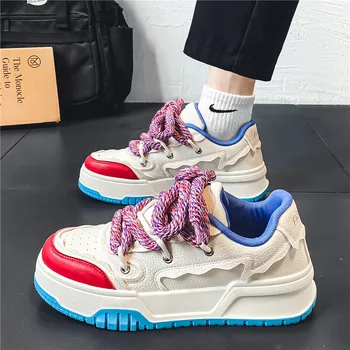 Модерни Мъжки Спортни Обувки, Дизайнерски Смесени Цветове Изкуствена Кожа Harajuku Ежедневни Обувки Непромокаеми За Джогинг Удобна Нов Мъжки Обувки