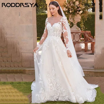 Сватбена рокля на принцеса РОДДРСЯ, Елегантно Бельо рокля с дълъг ръкав, Сшитое по поръчка за младоженци, Красива апликация от тюл, vestido de новия Boho