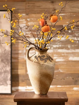 Цзиндэчжэнь Дзен Керамични вази с дръжка, украса от сухи цветя, дом Ретро и носталгия на пот от груба керамика, декорации за градината и стаите