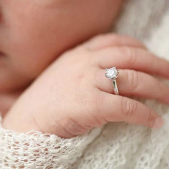 Кристални пръстени-Ангелочки, реквизит за снимки на малко Момиче, Новородено Дете, Златен пръстен от розово злато, Сребърни пръстени, Фини пръстени за новородени