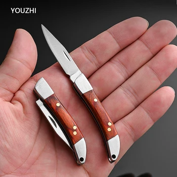 Преносим Мини-нож За бърз демонтаж на Нож от неръждаема стомана С дървена дръжка Джобен Сгъваем Нож Инструмент за оцеляване в къмпинг