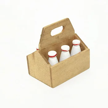 1/12 Куклена къща, миниатюрна дървена бутилка за мляко с предавателна кутия, имитирующая храна, играчки за мини-бижута, аксесоари за куклена къща