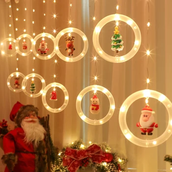 Коледен cartoony завеса, светлинна венец, прости декоративни осветителни тела Коледен фестивал за домашно парти в стая