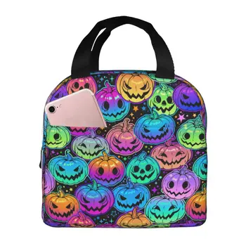 Ярки разноцветни тикви за Хелоуин, Преносим чанта за обяд с удебелени изолация от алуминиево фолио 8,5x5x8 инча