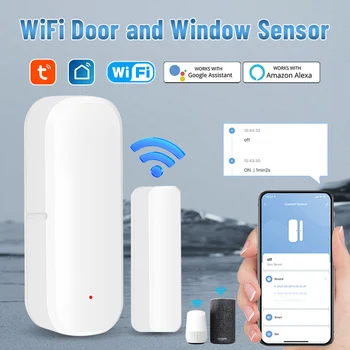Умен вратата сензор Sasha WiFi Детектори за отваряне/затваряне на врати и прозорци в един умен дом дистанционно управление Smart Life Работи с Алекса