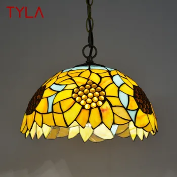 Стъклена Подвесная Лампа TYLA Тифани LED Creative Flower Pattern Chandelier Декор за Дома Трапезария Спалня Хотелско Осветление